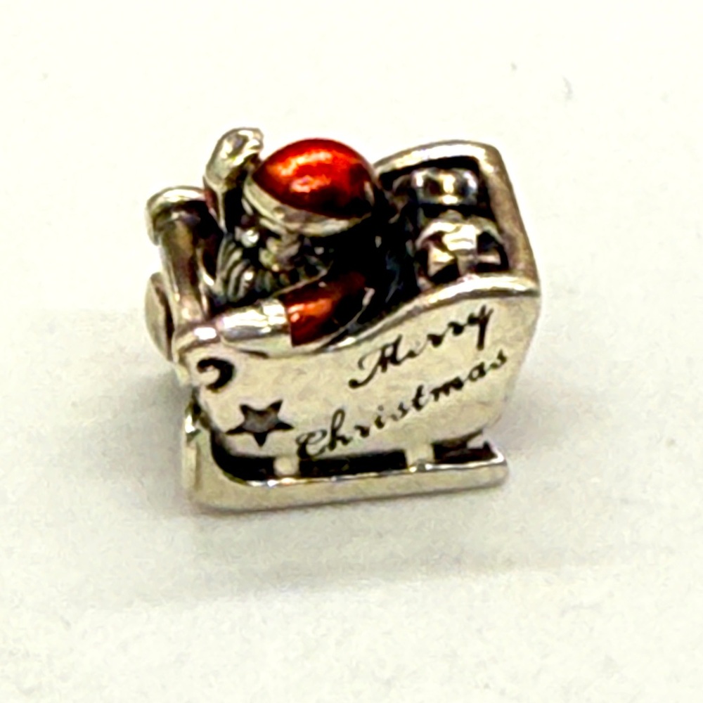 Authentic Pandora Sterling Silver ALE S925 Santa in Sleigh Red Enamel Charm